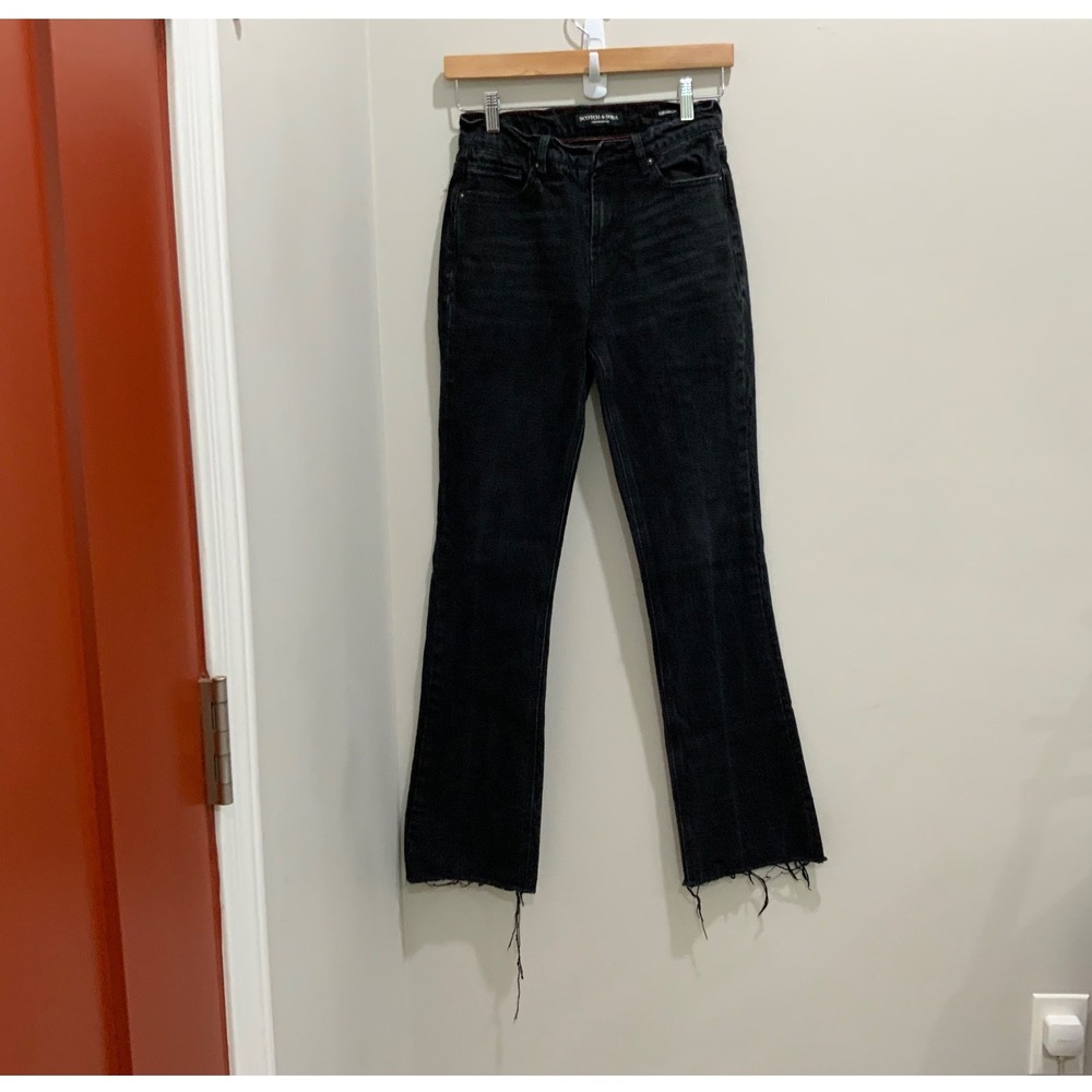 Scotch & Soda The Glow High Rise Raw Hem Jeans Black Faded Denim Sz 0/25